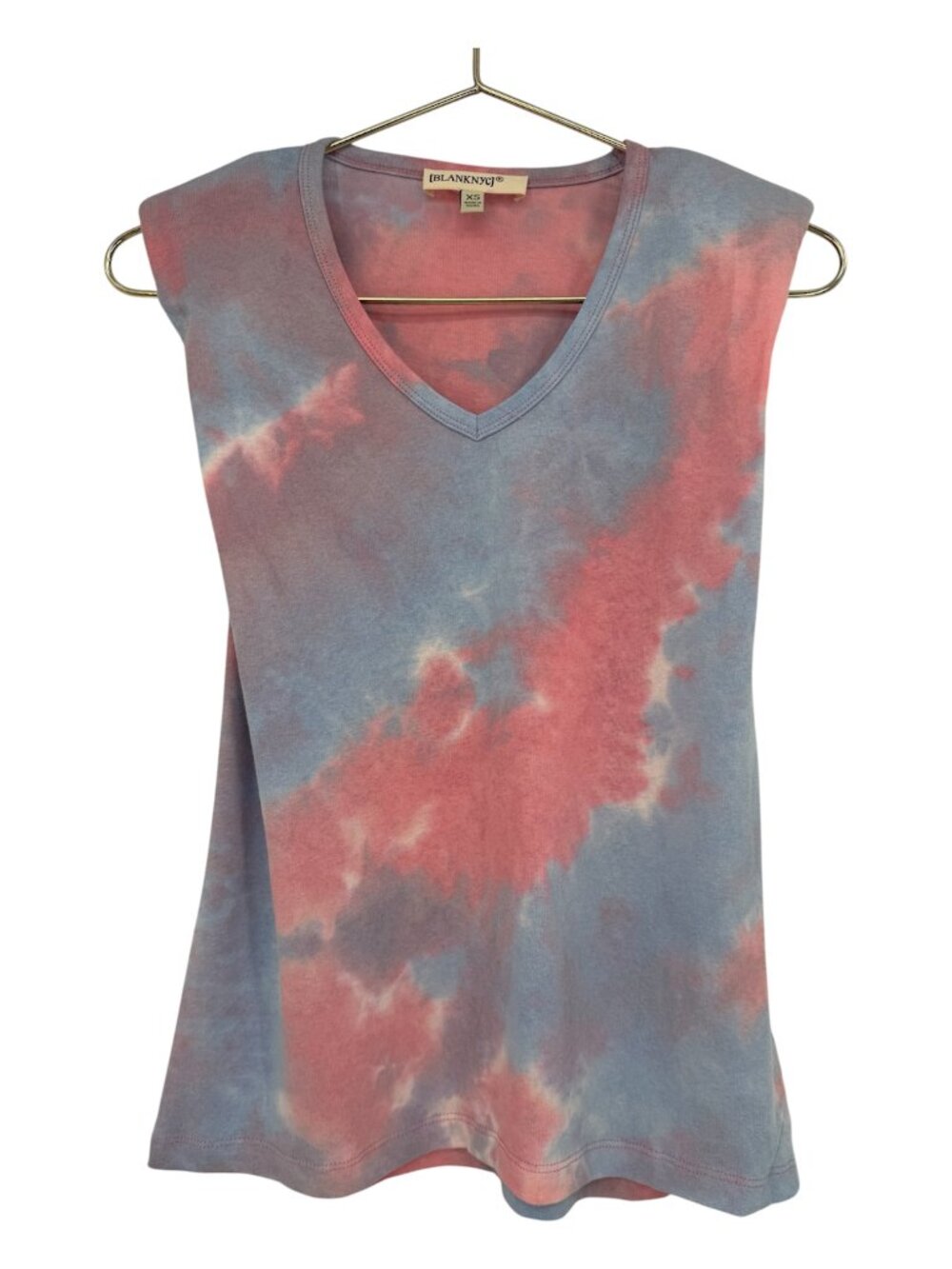 BLANK NYC NWT Women's Tie Dye Shoulder Pad V-Neck Cotton Tee XS